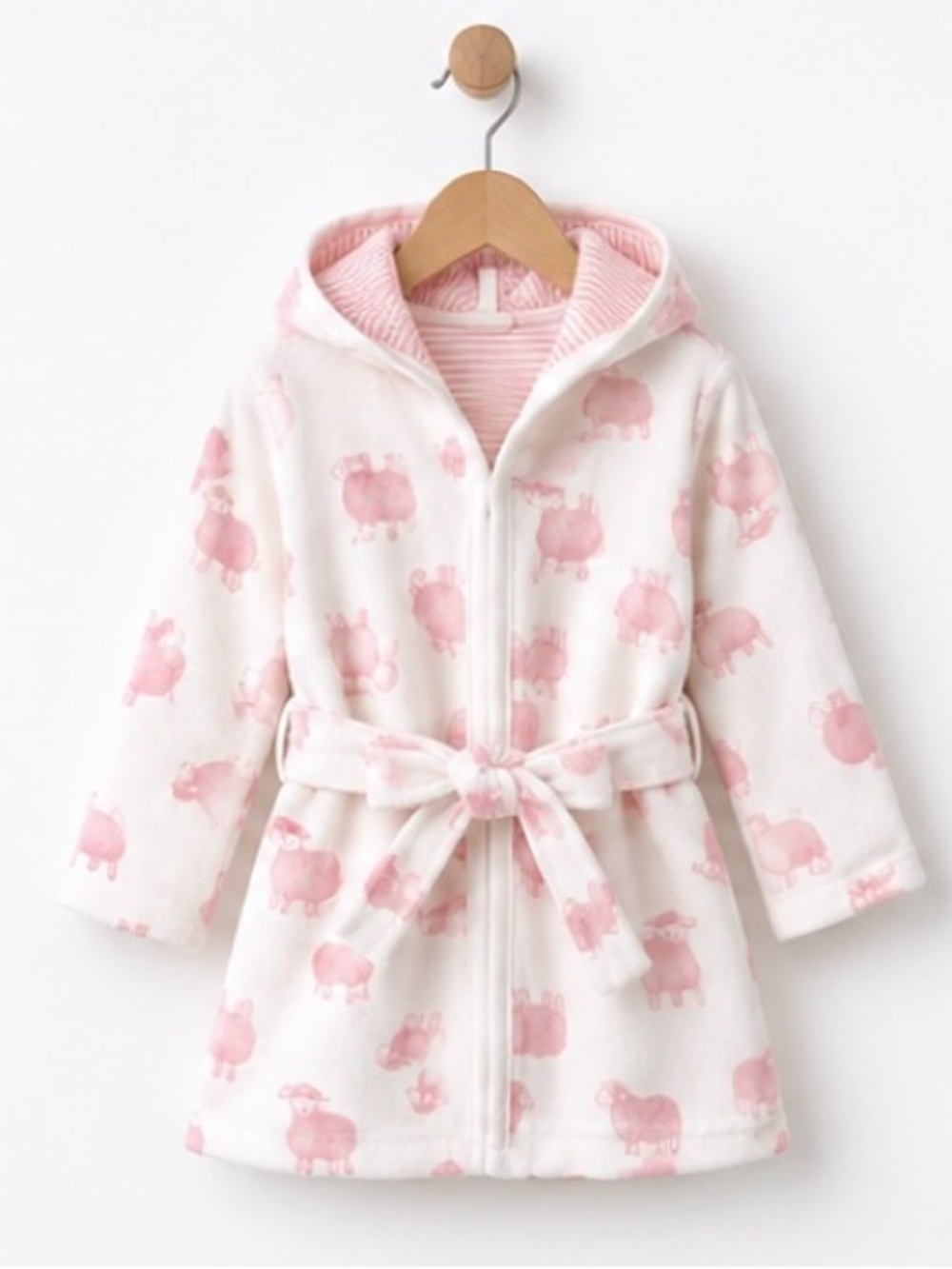Carter's White Hooded Kids Robe with Pink Sheep Print